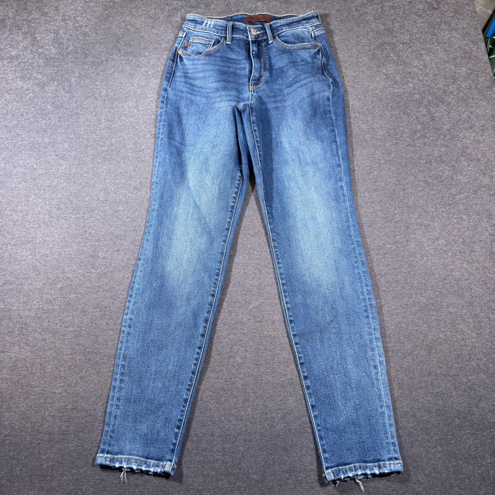 Judy Blue Jeans Women 3/26 Blue Boyfriend Fit Mid Rise Distressed Denim Boho‎